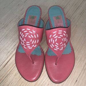 Lilly Pulitzer Leather Open Toe Summer Vacation Thong Sandal Womens 8.5 Pink